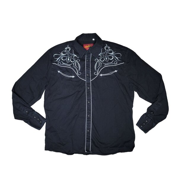 Vintage Rodeo Black Embroidered Western button up Shirt Men's Medium - Picture 2 of 8